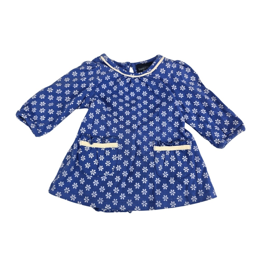 Vintage Baby Girl Clothes Faded Glory Newborn Blue Floral Daisy Dress Bloomers